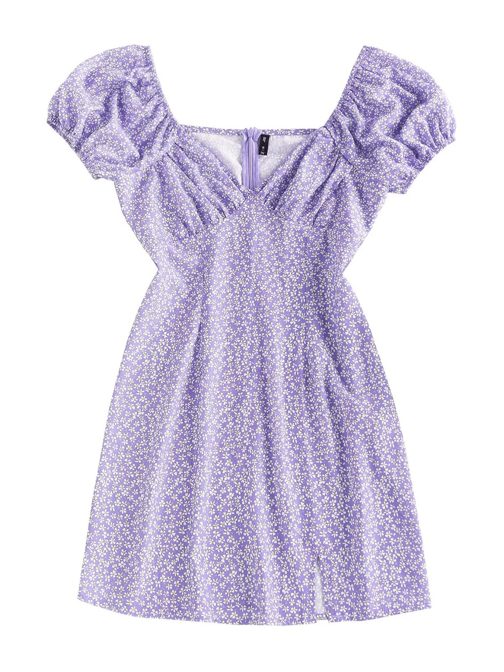 Zaful Women’s Sz 6 Mini Dress Puff Sleeve Light Purple Ditsy Floral White Yellow